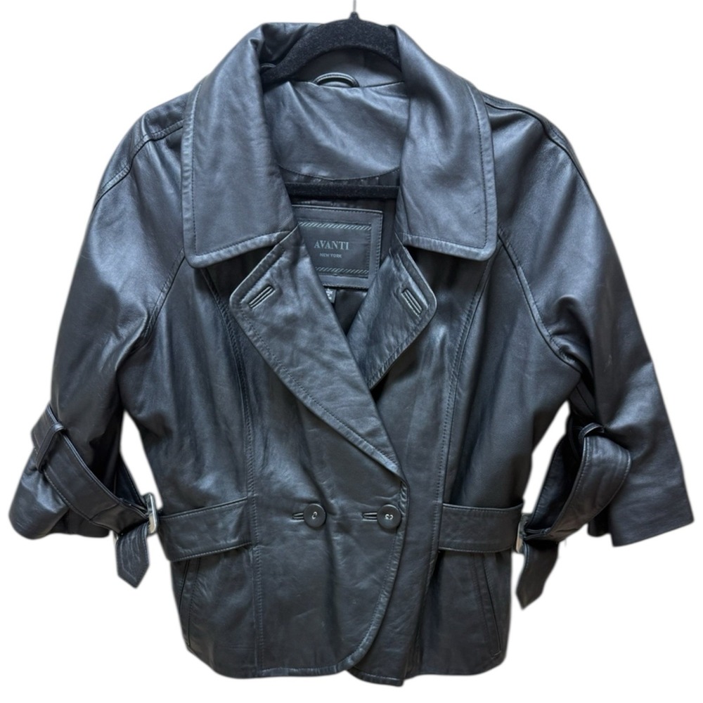 Avanti New York Black soft genuine leather cropped jacket.3/4 sleeve.Womens.Sz L